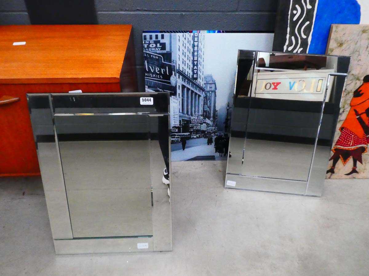 2 x rectangular bevelled mirrors plus 2 urban photographic prints on glass