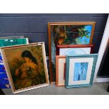 1970s print of a lady plus still life with fruit, rural prints, Edwardian girl with dog plus an