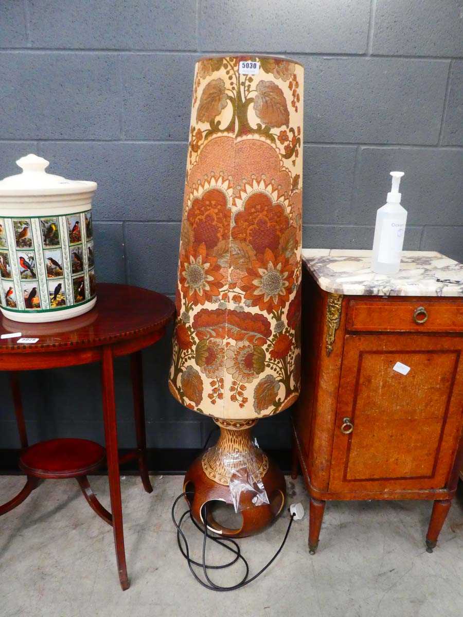 Studio pottery lamp with floral shade Damage to the base