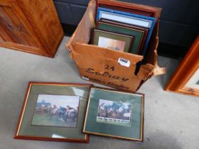 Box containing horse racing related prints