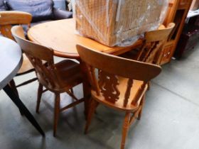 Pine extending dining table plus six beech chairs