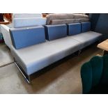 Pair of grey leather effect 2-seated sofas by Allemuir