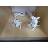 Two Seletti mice lamps in white No plug, presumably for hardwiring