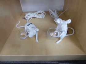 Two Seletti mice lamps in white No plug, presumably for hardwiring