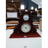 (5) Mantel clock with carved frame and barometer under Few minor chips to base