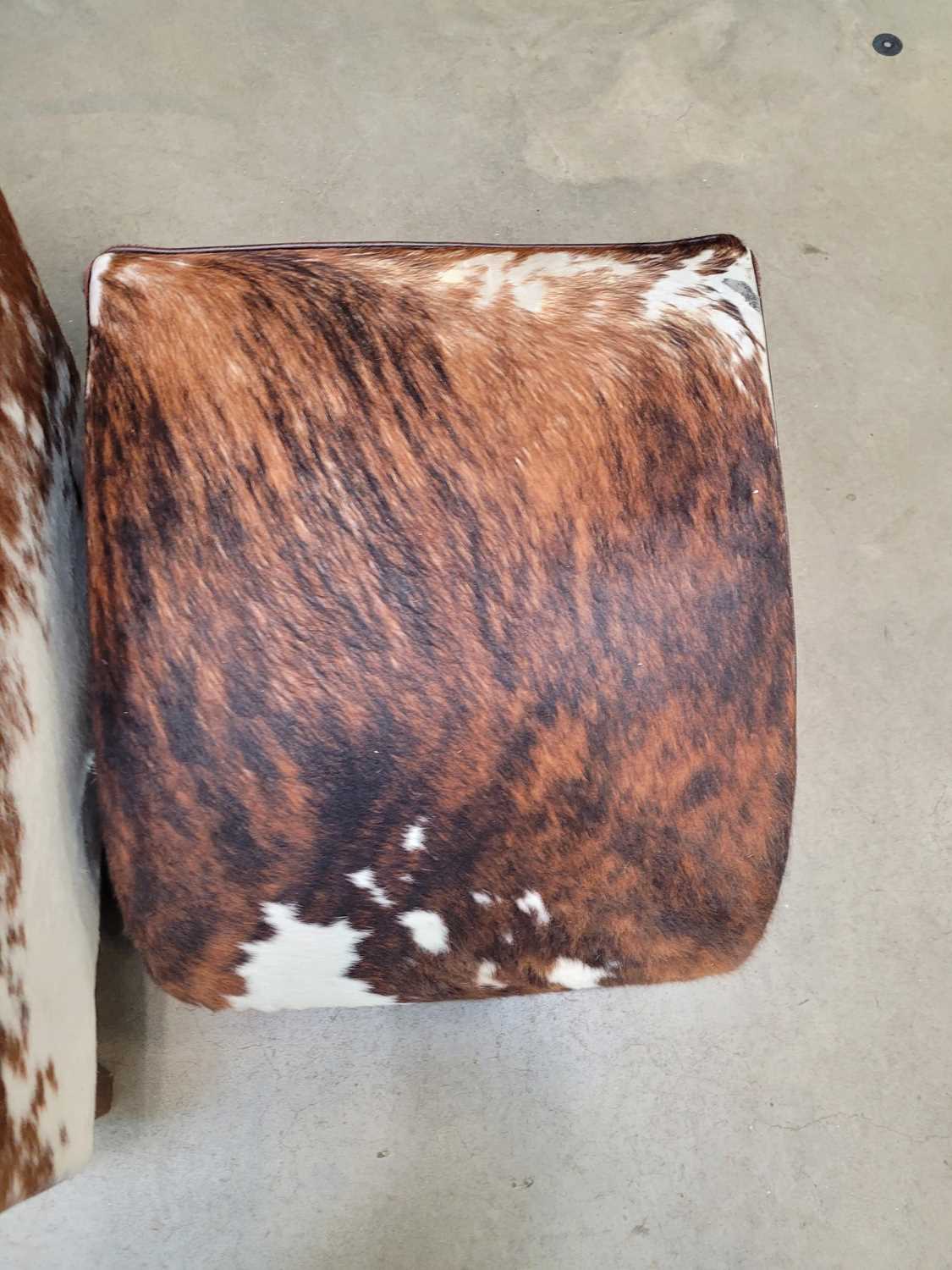 Cowhide upholstered armchair with matching footstool Some scuffing to legs - Image 5 of 6