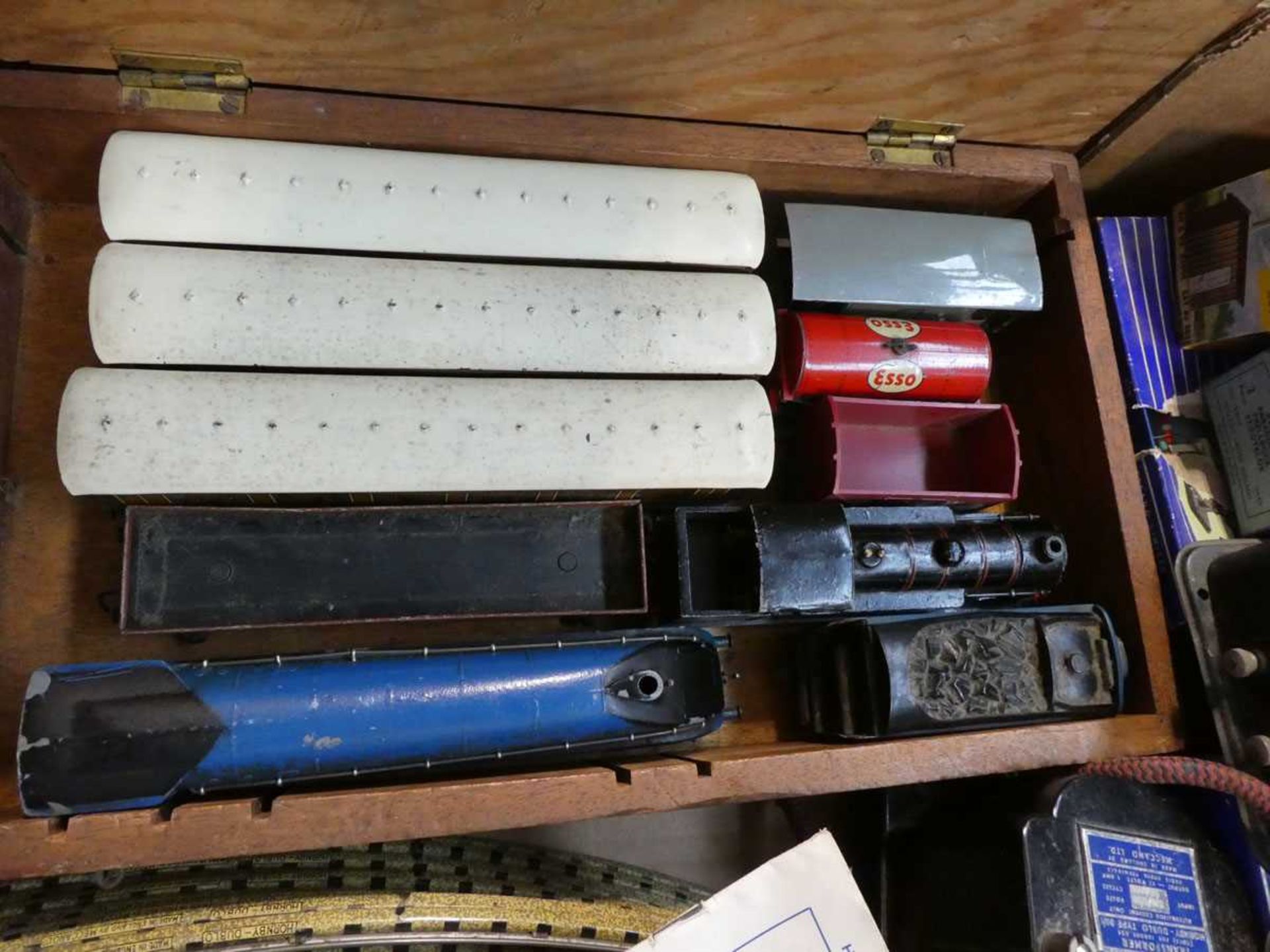 Box containing a qty of various model railway track, trains, Sir Nigel Gresley Locomotive, - Image 2 of 2