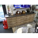 +VAT Long distressed finish 8 drawer antique style low boy with charcoal coloured surface