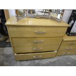Modern light oak effect chest of 4 drawer together with matching pair of light oak effect 3 drawer