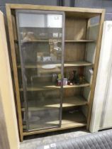 +VAT Large oak finish display cabinet with glazed sliding doors
