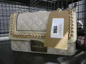 +VAT Carvela glitter quilted chain detail handbag in champagne