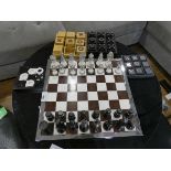 +VAT Large decorative home chess set on marble effect base with 4 various noughts and crosses