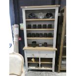 Oak light grey dresser with shelf bookcase above and 2 drawer storage below Water damaged