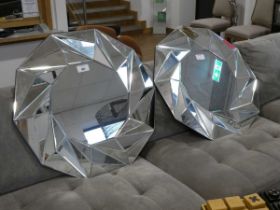 +VAT Modern pair of faceted decagonal wall mirrors