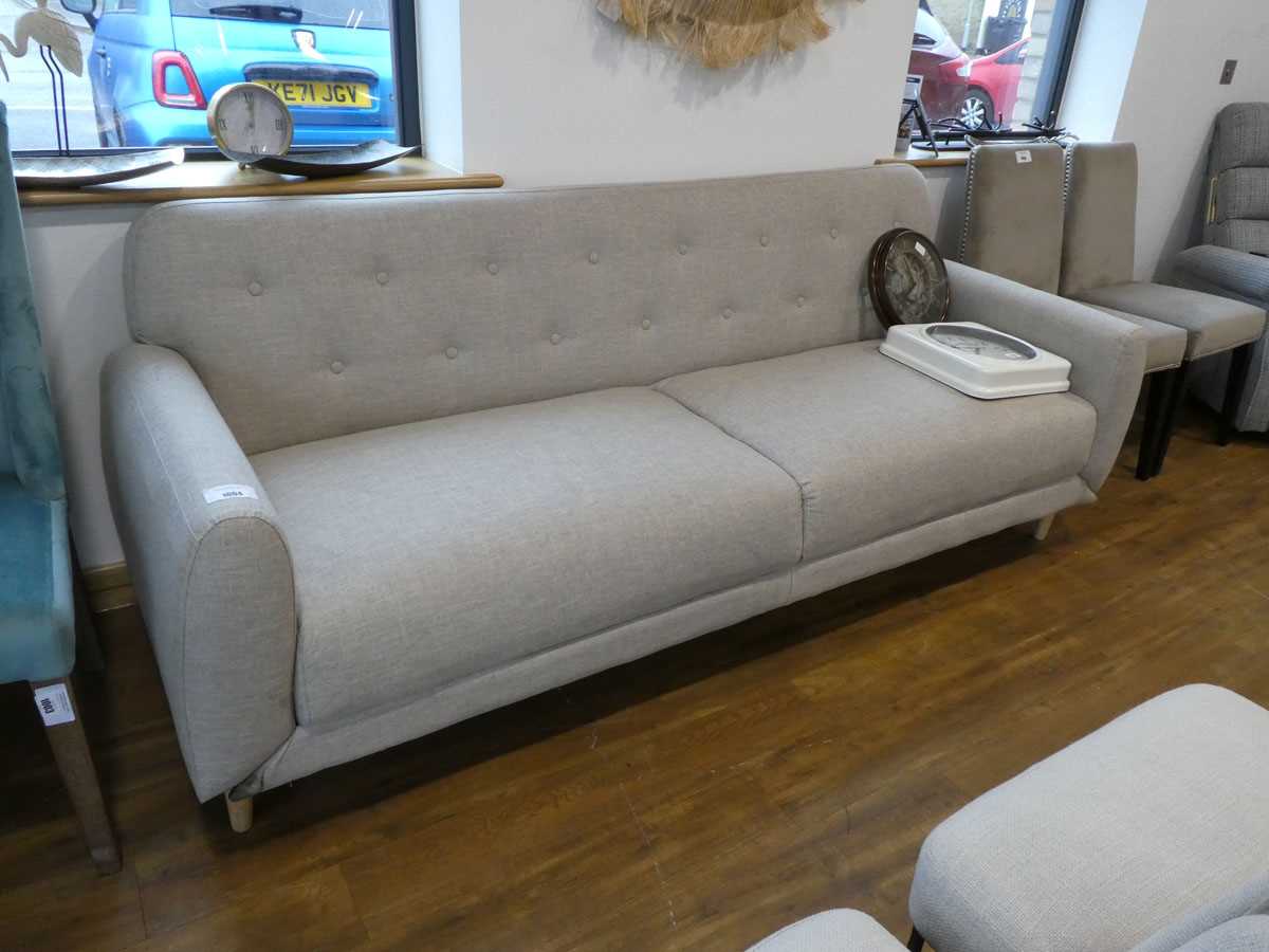 +VAT Modern light grey upholstered button studded sofa