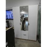 Modern 3 door wardrobe with mirrored front and 2 single drawers below