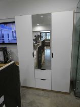 Modern 3 door wardrobe with mirrored front and 2 single drawers below