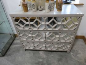 +VAT Mirror fronted chest of 3 lattice patterned drawers