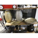 +VAT Selection of gold and silver coloured metal home decorative trays with 2 matching vases (8