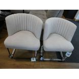+VAT Pair of shell shaped natural upholstered slide frame dining chairs