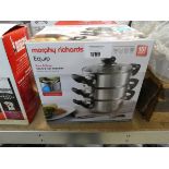 +VAT Morphy Richards Equip Pour & Drain 3 tier steamer, together with a salad spinner