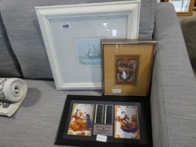 Framed Winnie the Pooh pencil drawing, a Nevada Painting, and a framed and glazed Winnie the Pooh