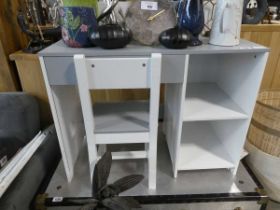 Child's wooden white and grey desk with matching chair
