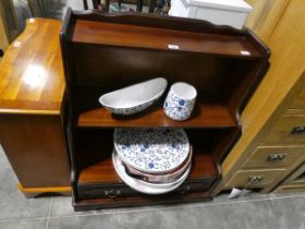 Mahogany reproduction waterfall style bookcase with single drawer below