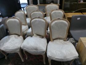 8 beech wood and cream floral upholstered dining chairs (6 & 2)