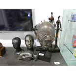 +VAT 6 figurative ornaments to include tribal mask, half-headed man, 2 busts, kneeling man crying