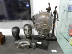 +VAT 6 figurative ornaments to include tribal mask, half-headed man, 2 busts, kneeling man crying