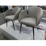 +VAT Modern pair of natural suede effect bucket type dining chairs on black tapered supports