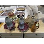 +VAT Quantity of mixed ceramics incl. terracotta vases, Laura Ashley pastel shade vases, large
