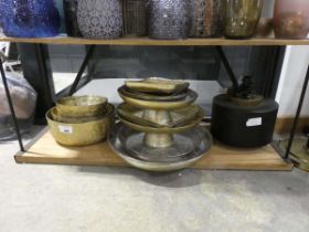 +VAT S&R black glass lamp base with graduated pair of decorative mirror based serving trays