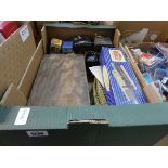 Box containing a qty of various model railway track, trains, Sir Nigel Gresley Locomotive,