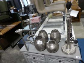 +VAT Near pair of silver coloured decorative modern table lamps with graduated set of 2 silver