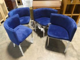 +VAT Set of 4 blue velvet upholstered nesting chairs on chrome supports