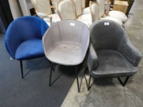+VAT Dark grey upholstered bucket type dining chair, together with a further bucket shaped chair