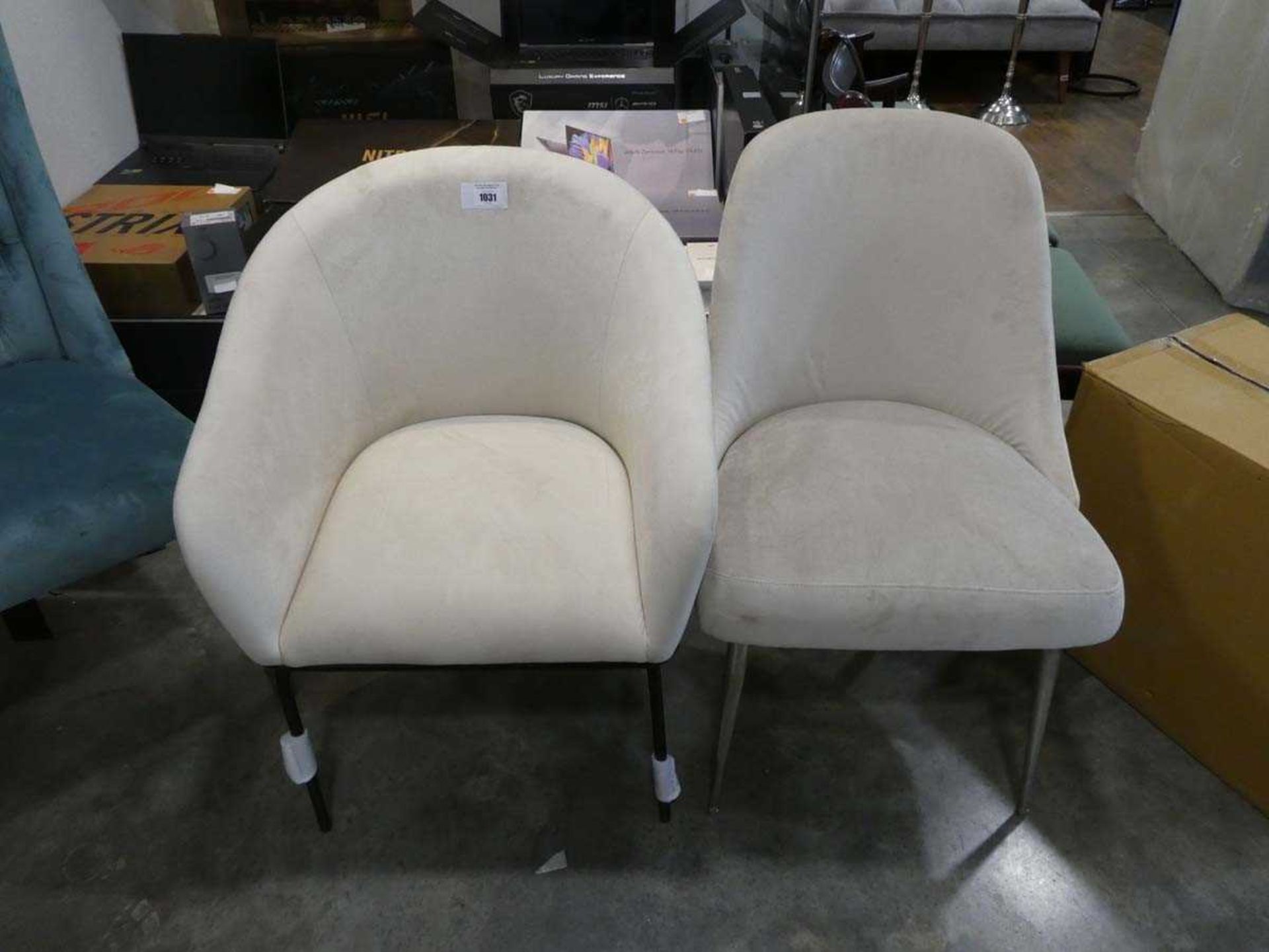 +VAT 3 beige coloured modern chairs on metal supports