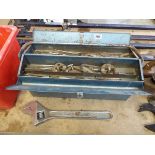 Blue metal expanding toolbox containing mixed tools incl. metalwork clamps, mixed size spanners,