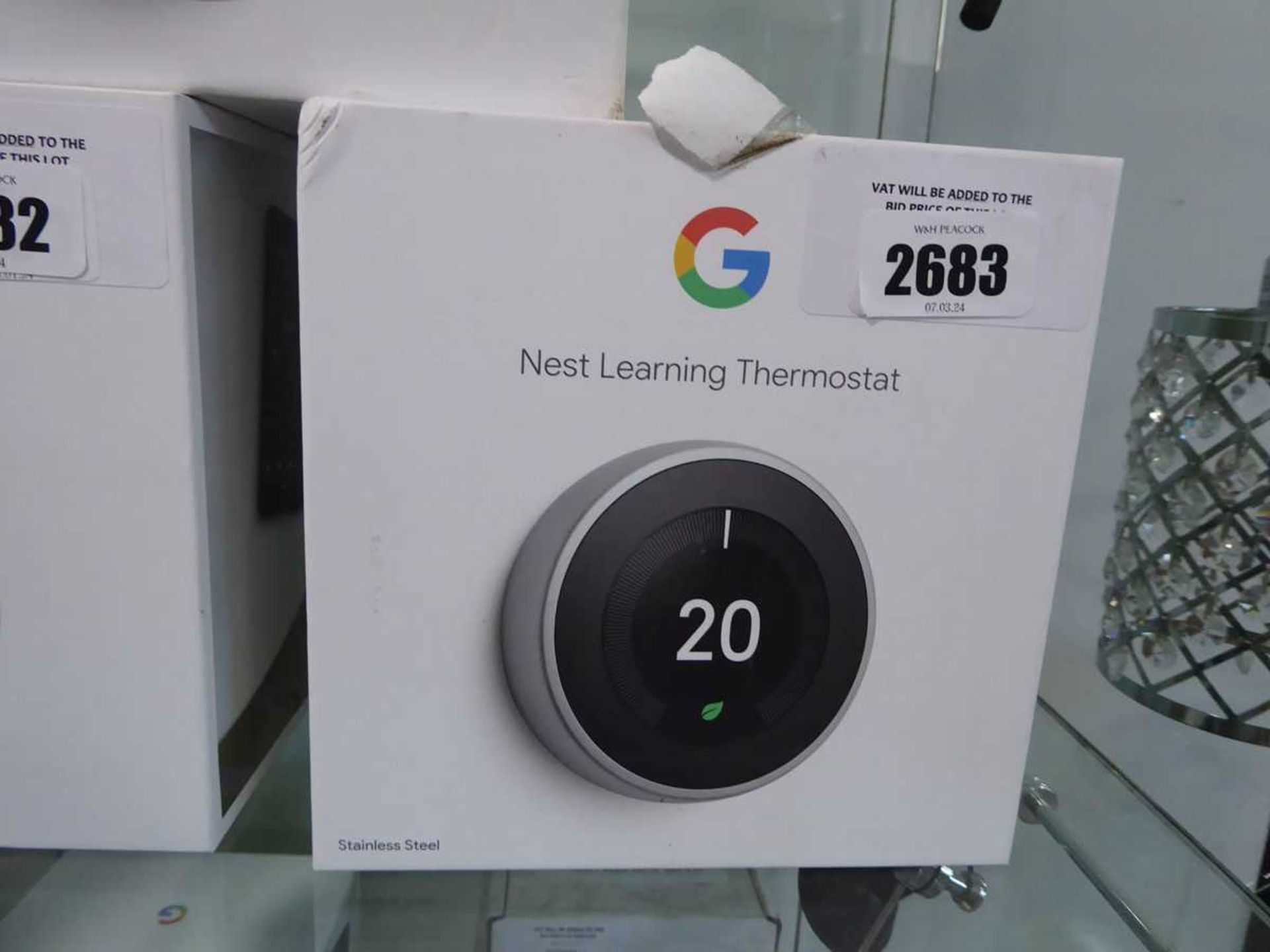 +VAT Boxed Google Nest learning thermostat (stainless steel model)