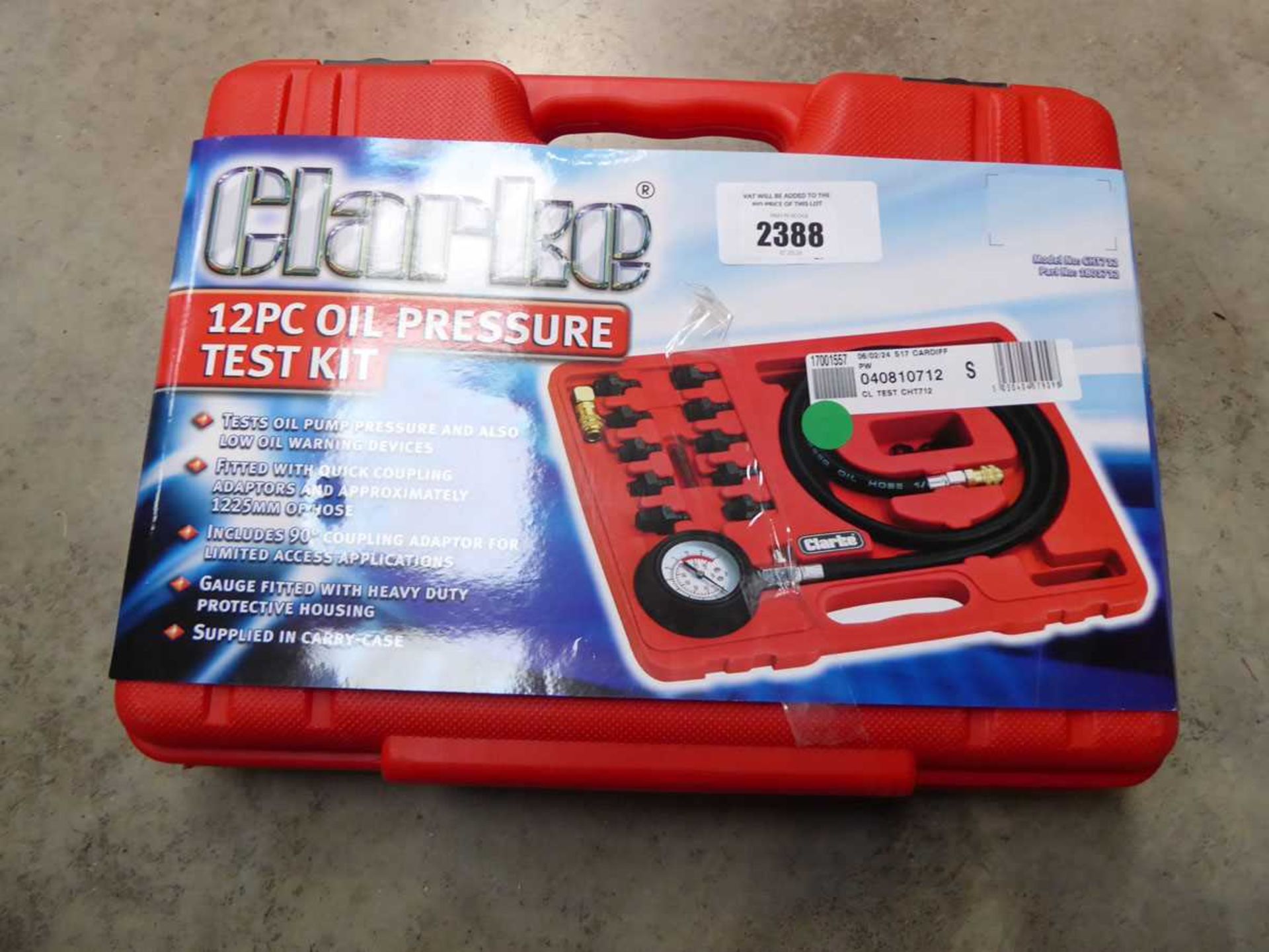 +VAT Cased Clarke 12 piece oil pressure test kit