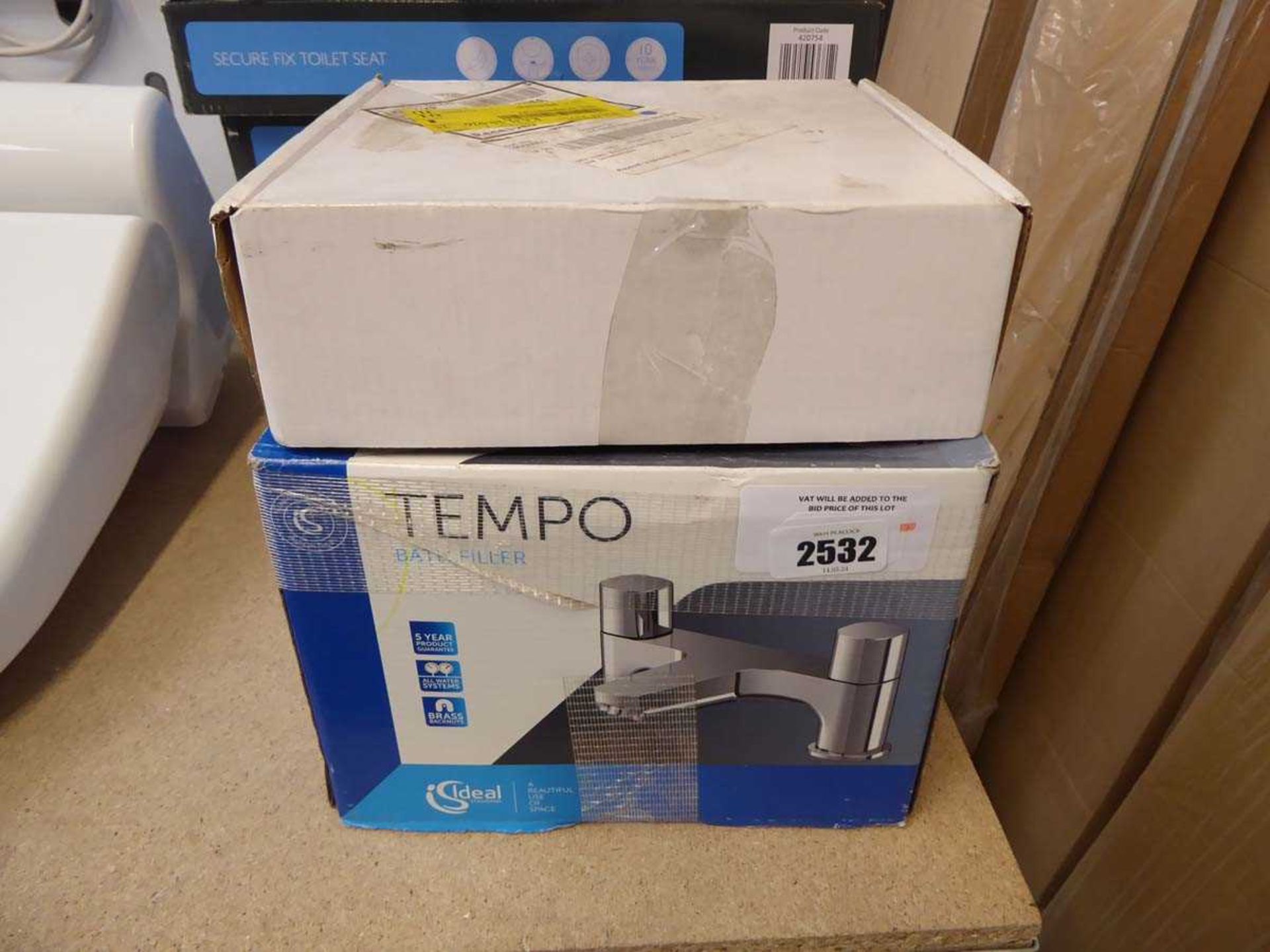 +VAT Tempo chrome bath filler with boxed matte black Blake mono basin mixer tap