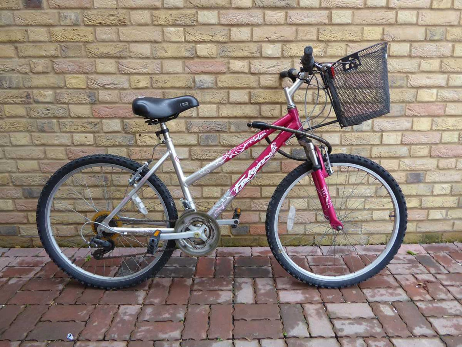 Ladies falcon pink and silver mountain bike