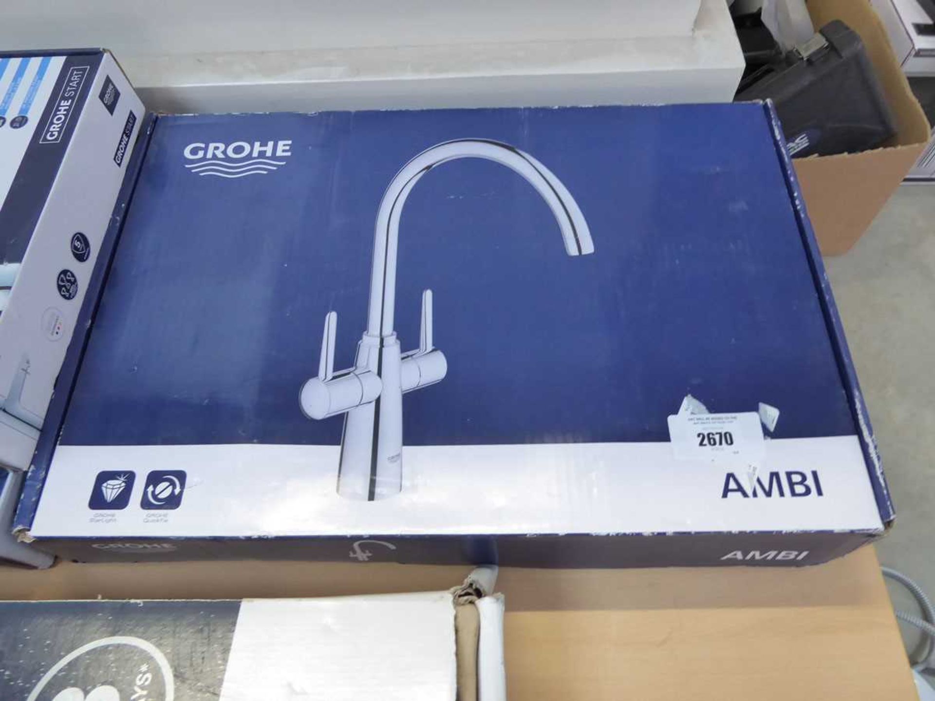+VAT Boxed Grohe Ambi chrome twin lever kitchen tap
