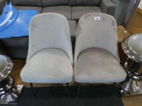 +VAT Near pair of light grey suede upholstered dining chairs on brushed chrome tapered supports
