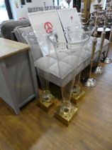 3 modern glass trumpet shaped planters on brass finish bases