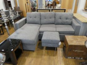 +VAT Modern grey upholstered corner sofa with pull out bed section and L-shaped storage return