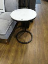 Small circular side table with marble finish surface Major chip to surface