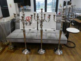 3 chrome finish 5 branch floor standing candelabras